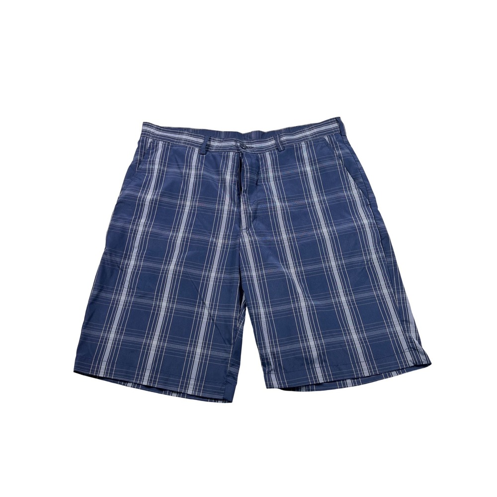 Ben Hogan Performance Golf Shorts Men's 34 Blue Plaid Stretch Flat Front Casual